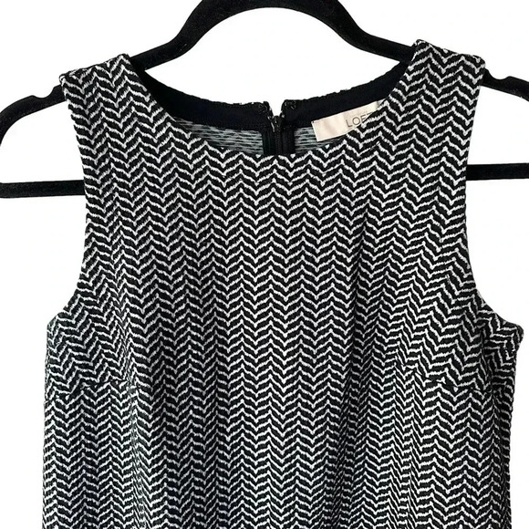 LOFT | NWOT | SLEEVELESS BLACK AND WHITE HERRINGBONE DRESS | SIZE: SMALL PETITE - Picture 2 of 10